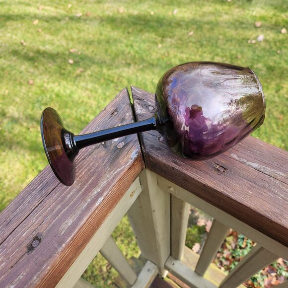 Empoli Optic Purple Amethyst Goblet Italy Art Glass Wine Water Vintage MCM 8.25" - Picture 4 of 5